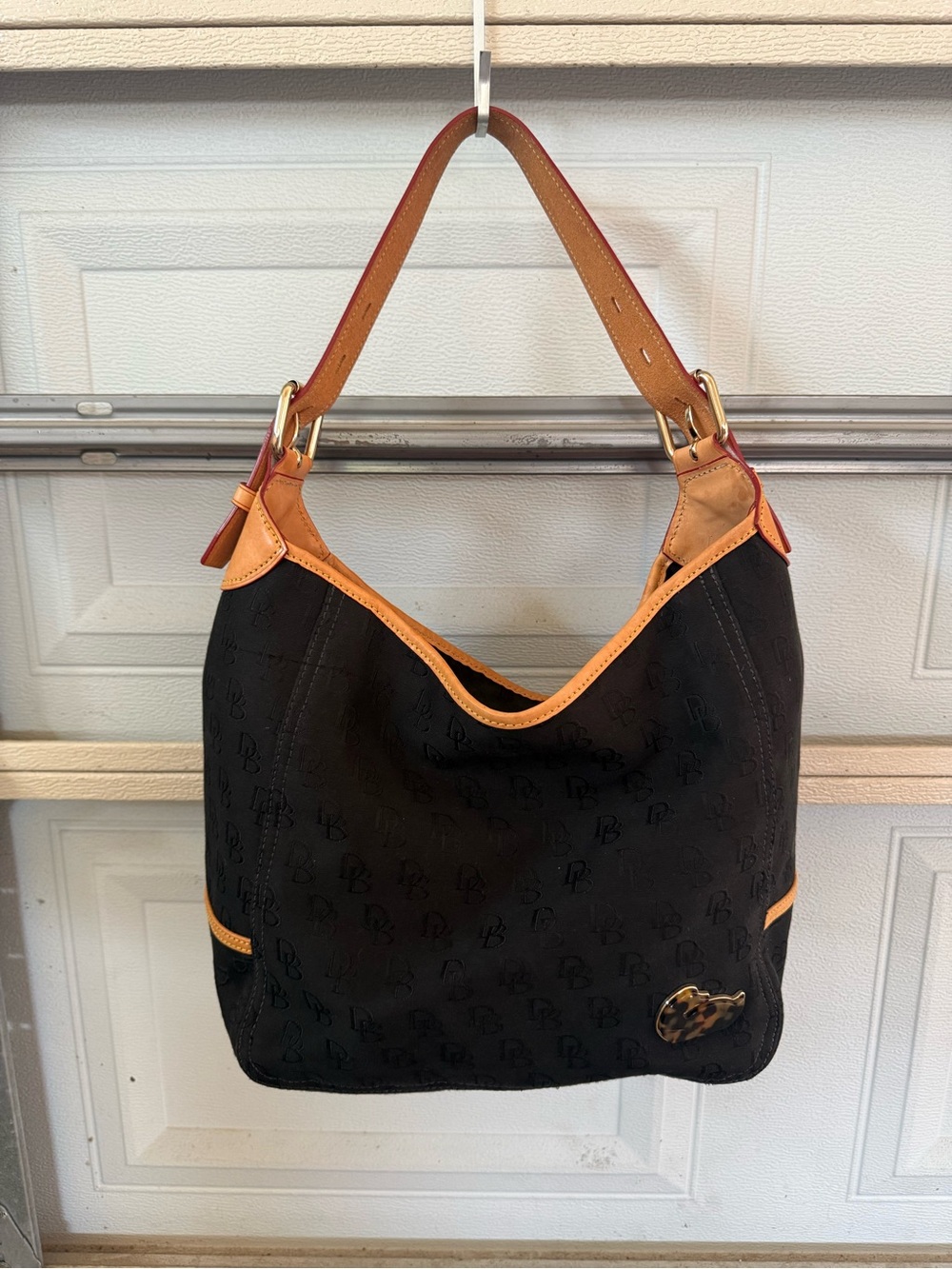 Dooney & Bourke Black Hobo with Tan Leather Trim